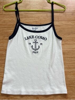 Brandy Melville Lake Como Anchor Tank Top - White with Navy Trim